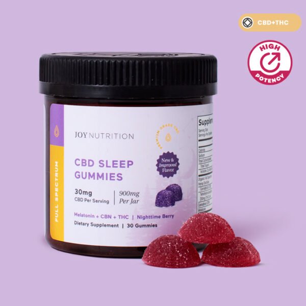Joy Organics, CBD Sleep Gummies + CBN + THC, Nighttime Berry, Full Spectrum, 30ct, 30mg THC + 90mg CBN + 900mg CBD